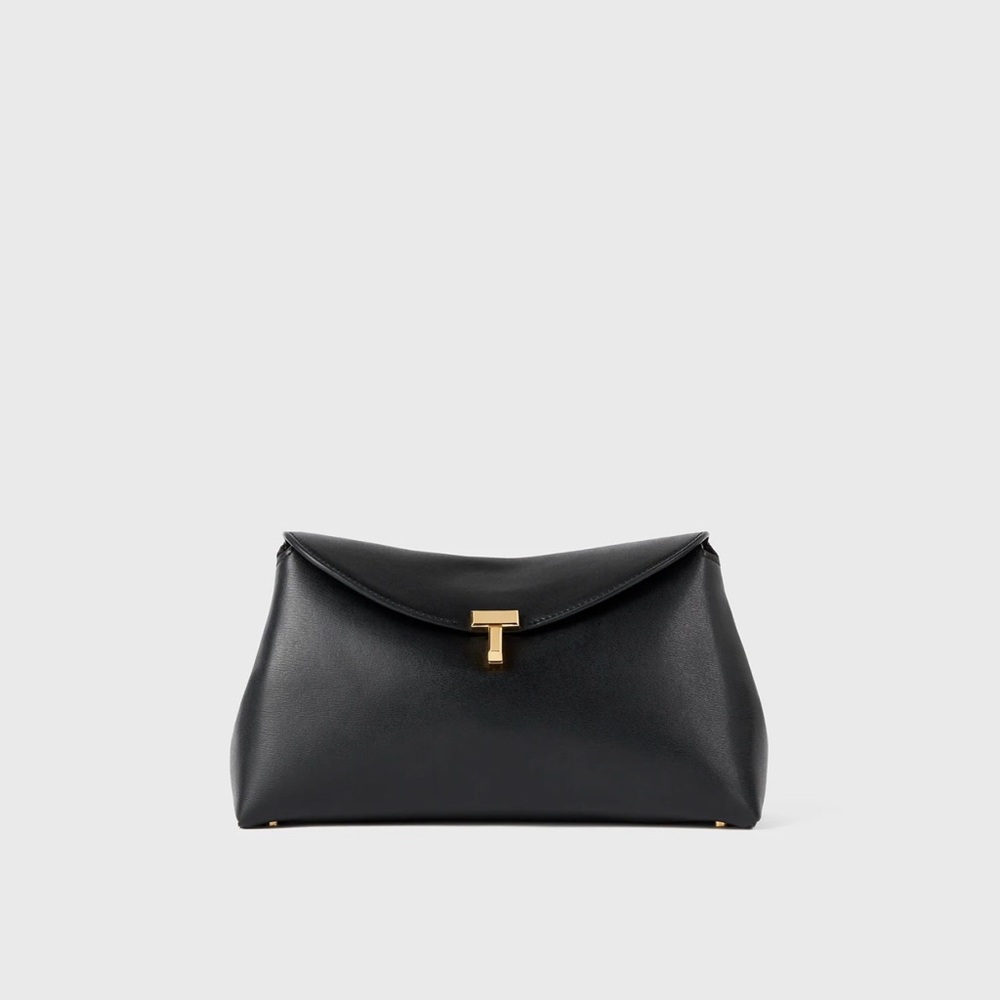 Toteme Black Leather Clutch with Gold Hardware